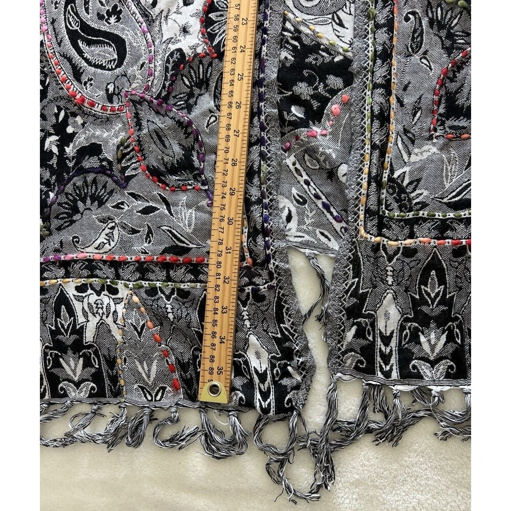 Soft Surroundings Fringe Duster Vest Black White Paisley Boho Festival Kimono - Picture 6 of 10